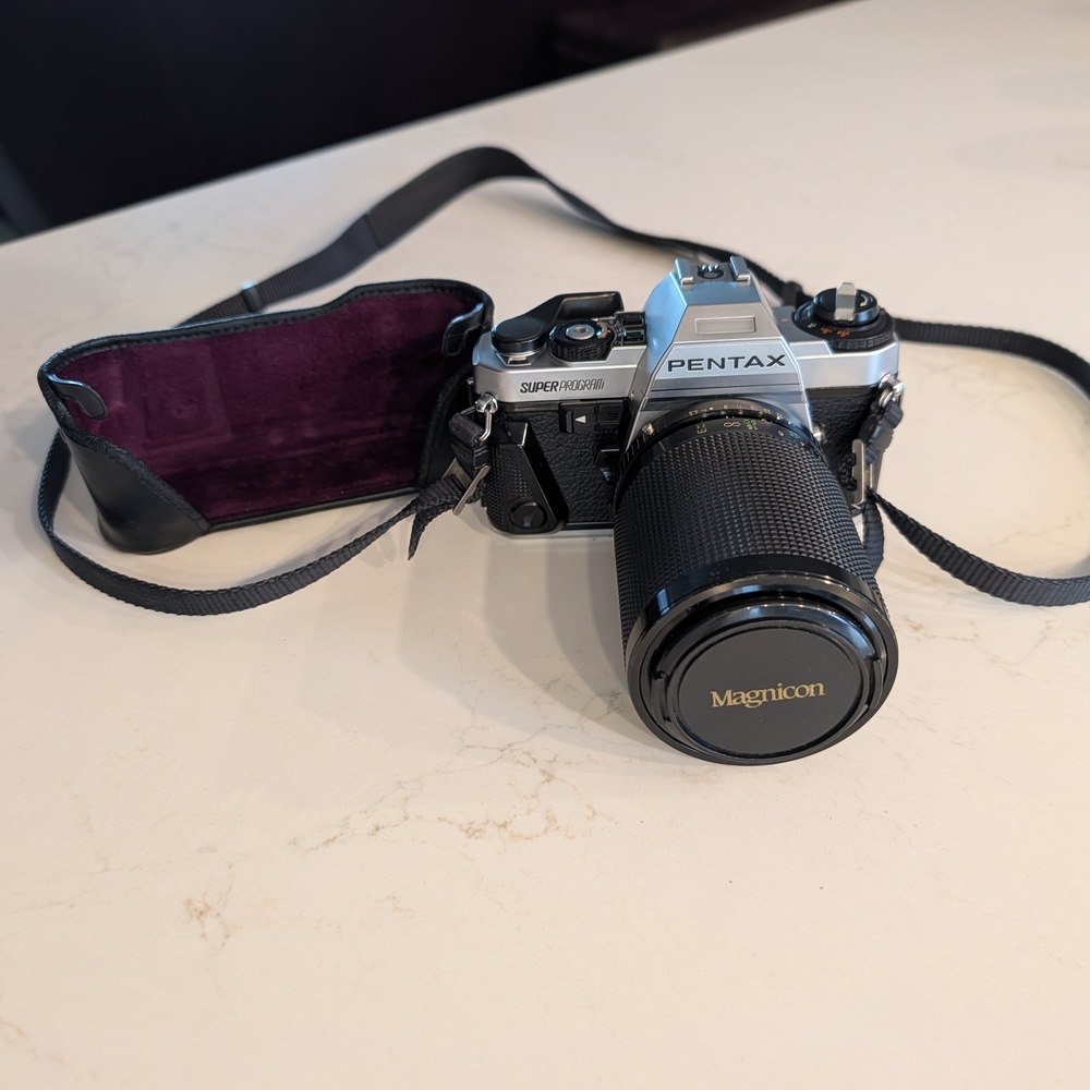 Pentax Super Program 35mm Vintage Film Camera With Magnicon Macro Lens Untested